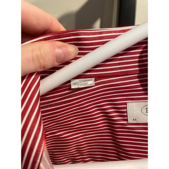 ETON Men's Stripe-Pattern Long-Sleeve Cotton Shirt 7.5/44 Red/White Button Up - Picture 7 of 7